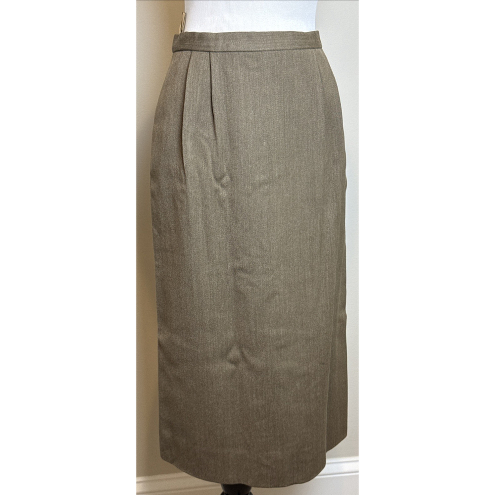 Hermes Sellier Brown Wool Pleated Skirt Classic Style Small Medium Vintage 28” W